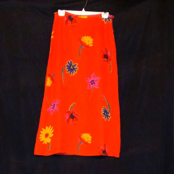 Eddie Bauer Orange Flower-Print Lined Women's Skirt - Picture 1 of 2